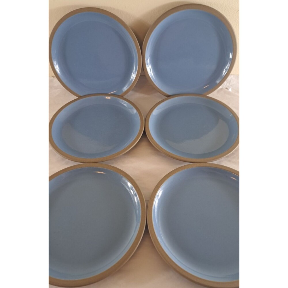 Midwinter Bluestone Salad Plates Set Of 6 Stoneware Blue Tan Minimalist 7.75"